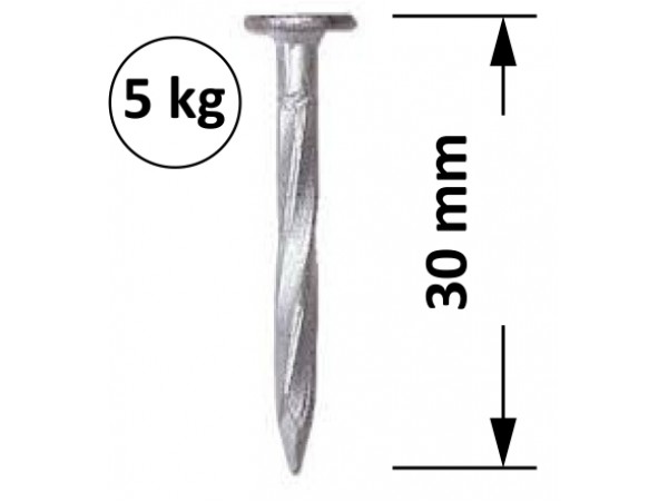 Gwoździe stalowe skręcane cynkowane - 30 mm (z poszerzanym łbem płaskim) 5 kg